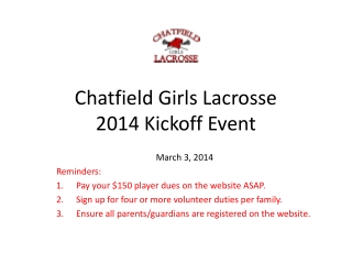 Chatfield Girls Lacrosse 2014 Kickoff Event