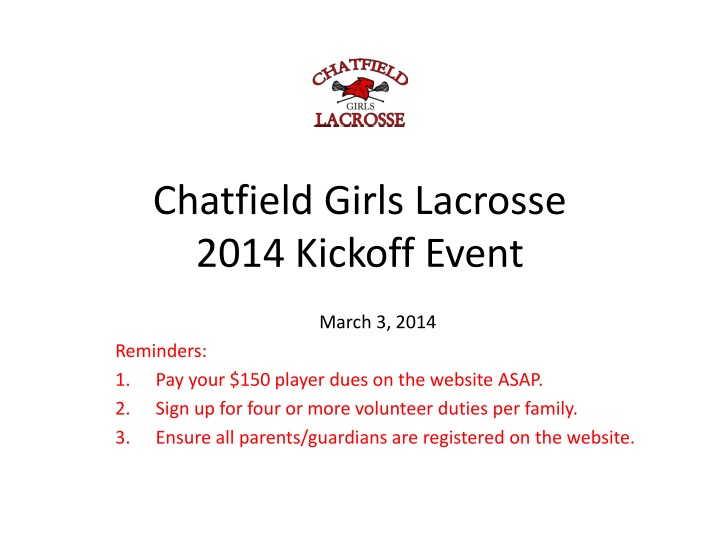 chatfield girls lacrosse 2014 kickoff event