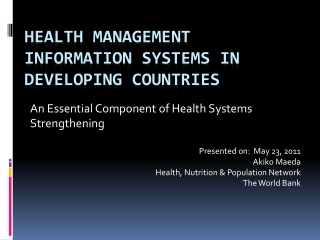 Health Management Information Systems IN DEVELOPING COUNTRIES