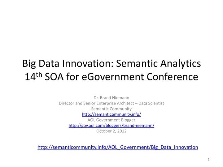 big data innovation semantic analytics 14 th soa for egovernment conference