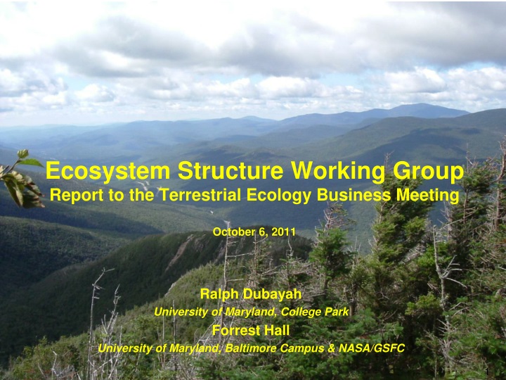 ecosystem structure working group report to the terrestrial ecology business meeting october 6 2011