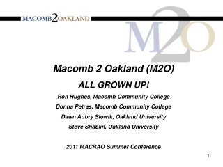 Macomb 2 Oakland (M2O) ALL GROWN UP! Ron Hughes , Macomb Community College