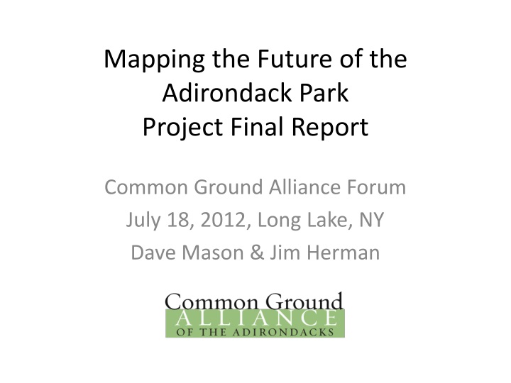 mapping the future of the adirondack park project final report