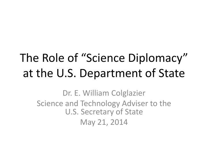 t he role of science diplomacy at the u s department of state