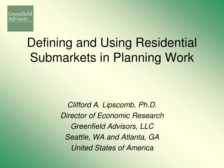 defining and using residential submarkets in planning work