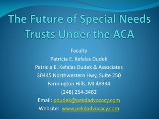 The Future of Special Needs Trusts Under the ACA