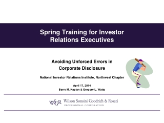 Spring Training for Investor Relations Executives