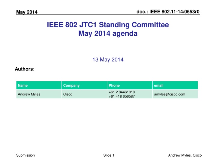 ieee 802 jtc1 standing committee may 2014 agenda