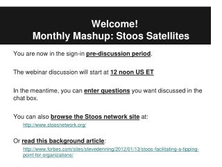 Welcome! Monthly Mashup : Stoos Satellites