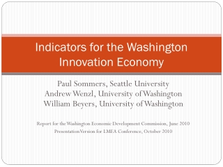 Indicators for the Washington Innovation Economy