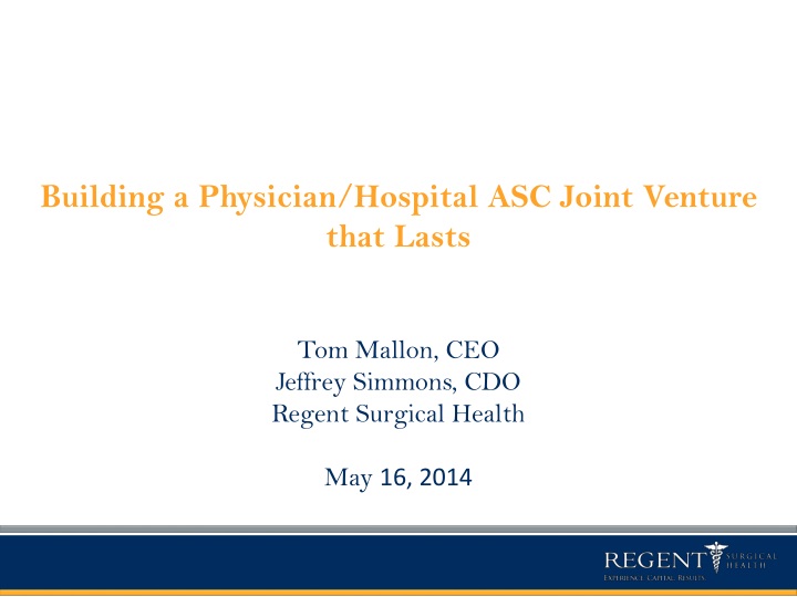 building a physician hospital asc joint venture that lasts