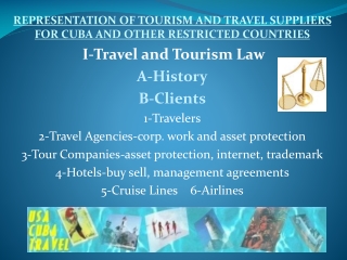 REPRESENTATION OF TOURISM AND TRAVEL SUPPLIERS FOR CUBA AND OTHER RESTRICTED COUNTRIES