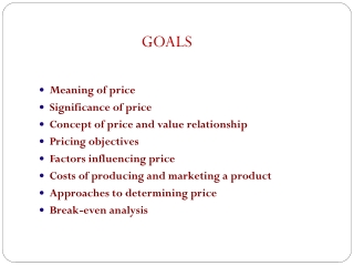 Meaning of price Significance of price Concept of price and value relationship Pricing objectives