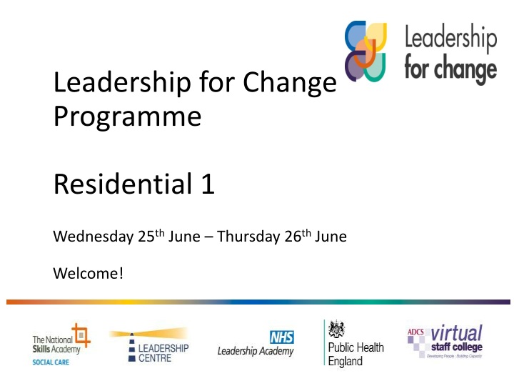 leadership for change programme residential 1 wednesday 25 th june thursday 26 th june welcome