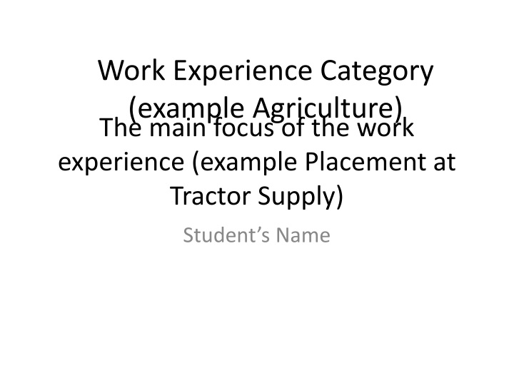 the main focus of the work experience example placement at tractor supply