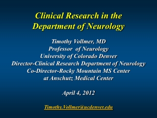 Clinical Research in the Department of Neurology