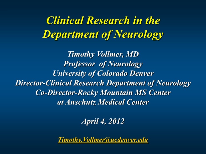 clinical research in the department of neurology