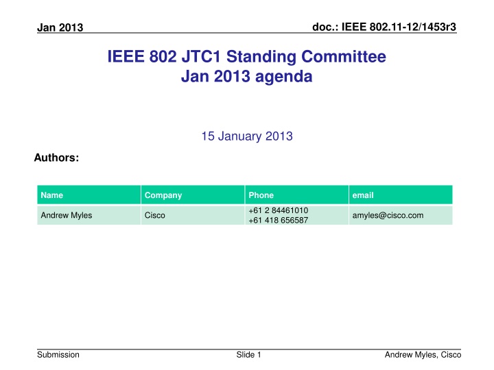 ieee 802 jtc1 standing committee jan 2013 agenda