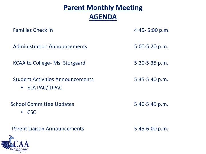 parent monthly meeting agenda