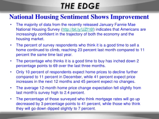 National Housing Sentiment Shows Improvement
