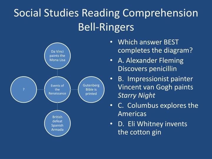 social studies reading comprehension bell ringers