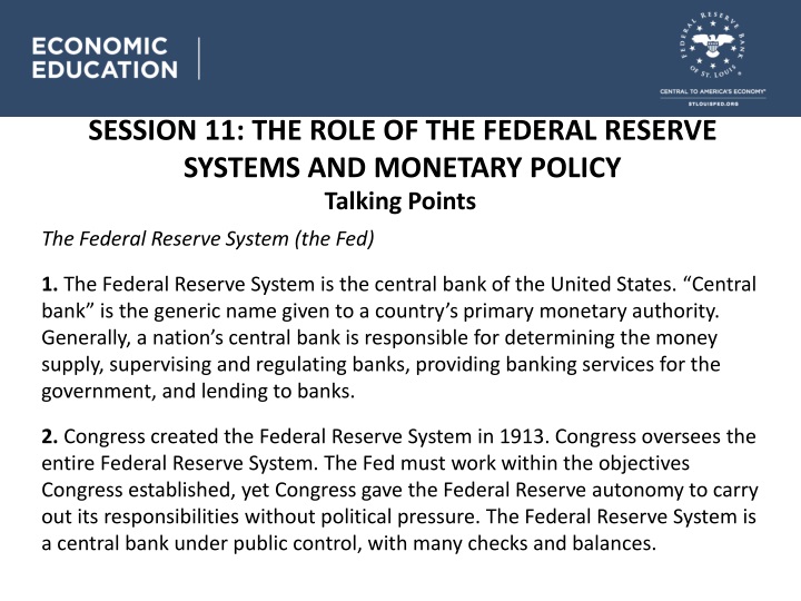 session 11 the role of the federal reserve