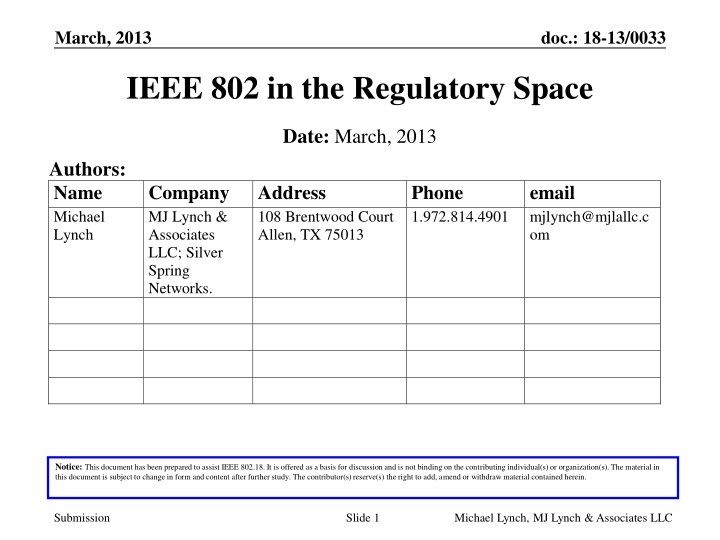 ieee 802 in the regulatory space