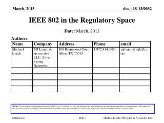 IEEE 802 in the Regulatory Space