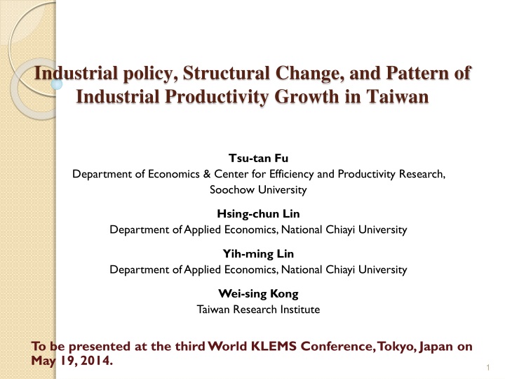 industrial policy structural change and pattern of industrial productivity growth in taiwan