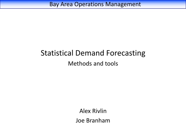 statistical demand forecasting methods and tools alex rivlin joe branham