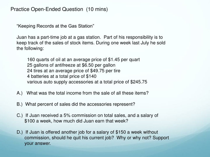 practice open ended question 10 mins