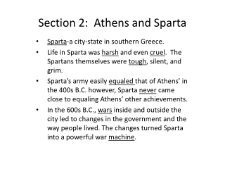 Section 2: Athens and Sparta