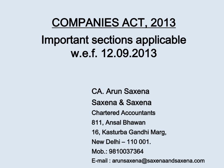 companies act 2013 important sections applicable w e f 12 09 2013