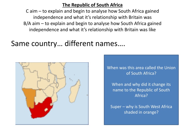 the republic of south africa c aim to explain