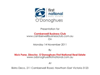 Presentation for Camberwell Business Club camberwellbusinessclub.au On