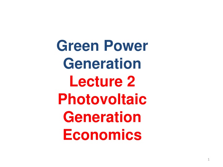green power generation lecture 2 photovoltaic