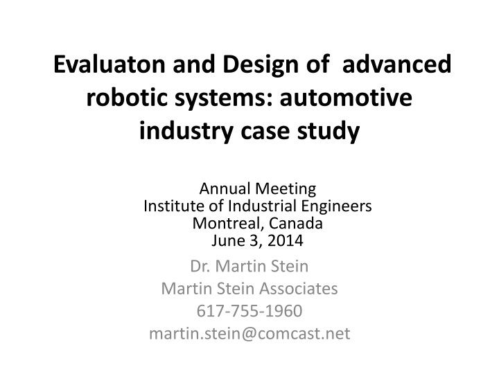 evaluaton and design of advanced robotic systems automotive industry case study