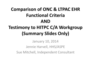 January 10, 2014 Jennie Harvell , HHS/ASPE Sue Mitchell, Independent Consultant