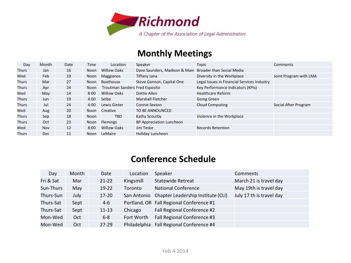 monthly meetings