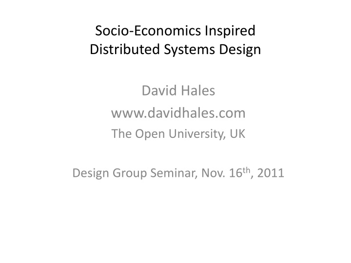 socio economics inspired distributed systems design