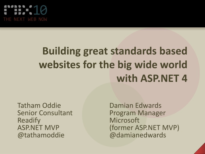 building great standards based websites for the big wide world with asp net 4