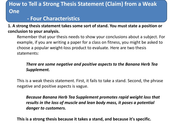how to tell a strong thesis statement claim from