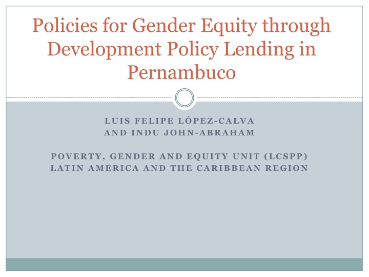 policies for gender equity through development policy lending in pernambuco