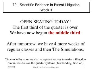 IP: Scientific Evidence in Patent Litigation Week 4