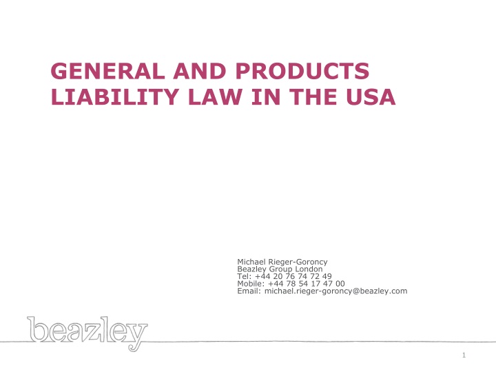 general and products liability law in the usa