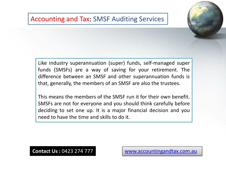 accounting and tax smsf auditing services