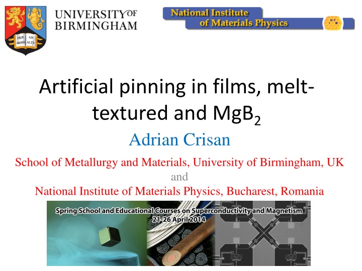 artificial pinning in films melt textured and mgb 2