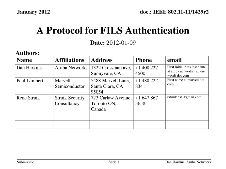 a protocol for fils authentication