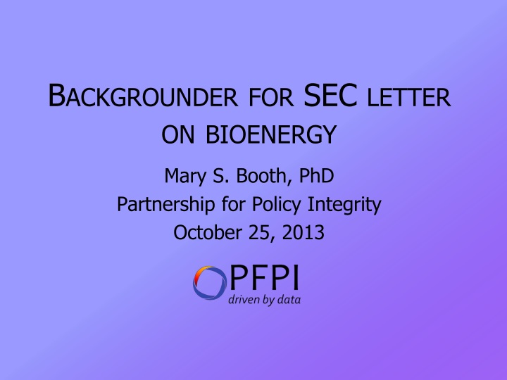 backgrounder for sec letter on bioenergy