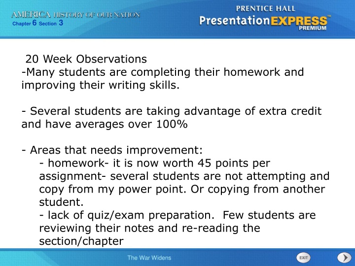 20 week observations many students are completing